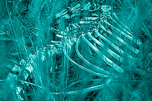 Animal Skeleton Remains Resting Beyond Plants (Cyan Shade)