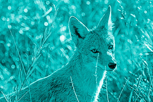 Bashful Coyote Spots Human (Cyan Shade Photo)