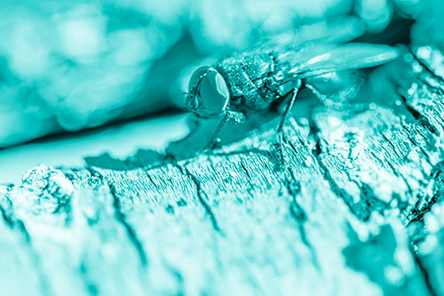 Blow Fly Standing Atop Broken Tree Branch (Cyan Shade Photo)