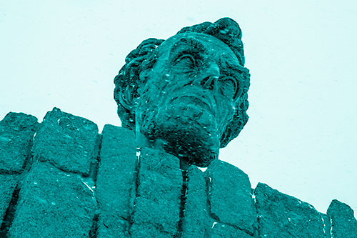 Blowing Snow Across Presidential Statue Head (Cyan Shade Photo)