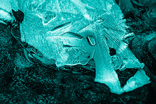 Bulging Icy Eyed Skull Head Frozen Atop River (Cyan Shade)