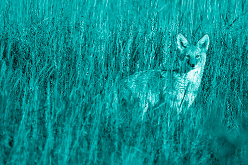 Coyote Watches Among Feather Reed Grass (Cyan Shade)