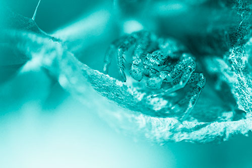 Crab Spider Cowers Among Leaf Petal (Cyan Shade)