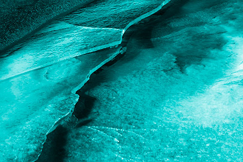 Cracking Blood Frozen Ice River (Cyan Shade Photo)