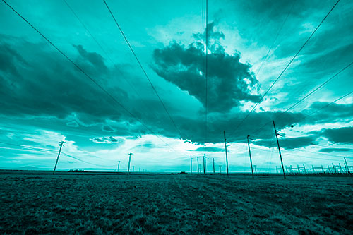 Creature Cloud Formation Above Powerlines (Cyan Shade Photo)