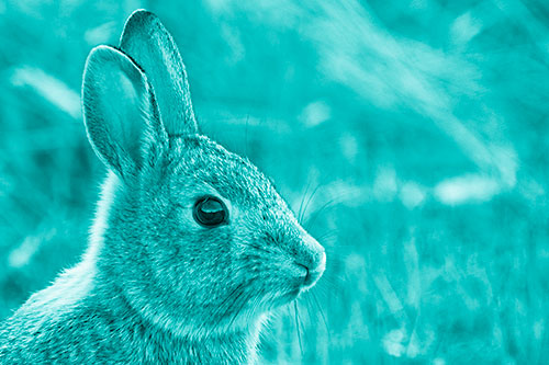 Curious Bunny Rabbit Looking Sideways (Cyan Shade Photo)