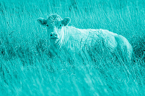 Curious Cow Awakens From Nap (Cyan Shade Photo)