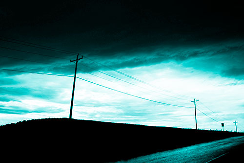 Dark Storm Clouds Overcast Powerlines (Cyan Shade Photo)