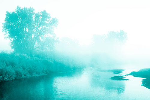 Dense Fog Blankets Distant River Bend (Cyan Shade Photo)