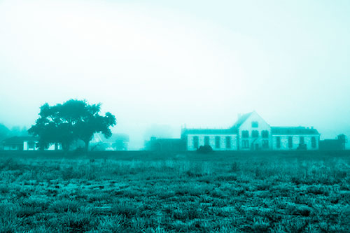 Departing Fog Reveals State Penitentiary (Cyan Shade Photo)