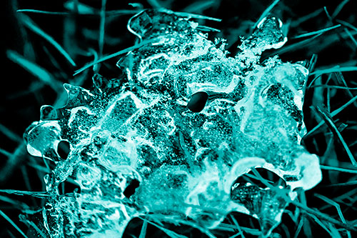 Dismayed Ice Dragon Face Frozen Among Piercing Grass Blades (Cyan Shade)