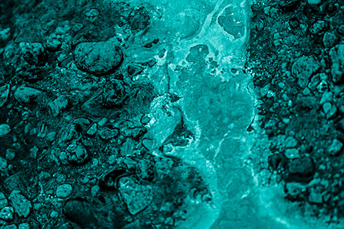 Distorted Oil Face Smearing Among Rocky Shore (Cyan Shade)