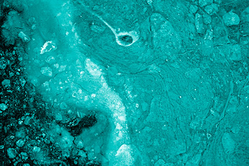 Distressed Oil Face Swirling Among Rocky Shore (Cyan Shade)
