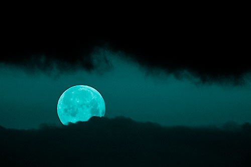 Easter Morning Moon Peeking Through Clouds (Cyan Shade Photo)