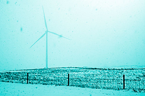 Fenced Wind Turbine Among Blowing Snow (Cyan Shade)