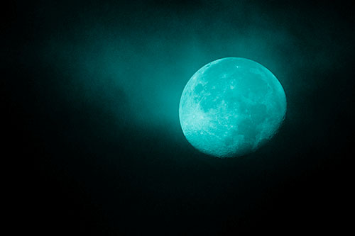 Fireball Moon Setting After Sunrise (Cyan Shade Photo)