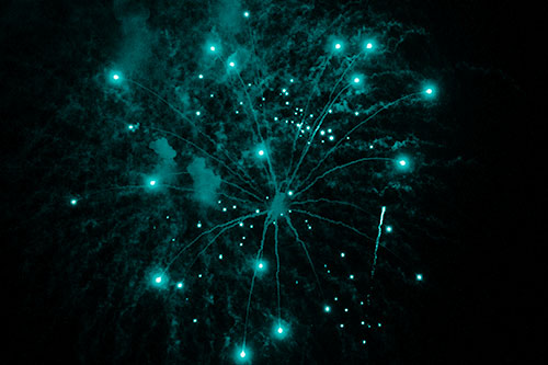 Firework Light Orbs Free Falling After Explosion (Cyan Shade Photo)