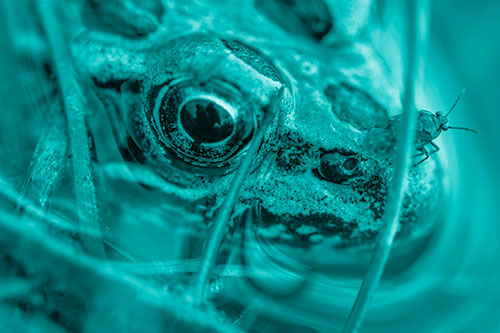 Fly Standing Atop Leopard Frogs Nose (Cyan Shade Photo)