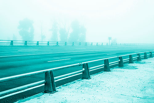 Fog Surrounds Deserted Sidewalk Roadway (Cyan Shade Photo)
