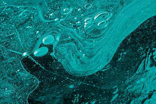 Frozen Bubble Clusters Among Twirling River Ice (Cyan Shade)
