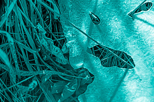 Frozen Protruding Grass Bladed Ice Face (Cyan Shade Photo)