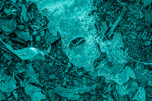Half Melted Ice Face Atop Dead Leaves (Cyan Shade)
