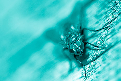 Happy Cluster Fly Enjoys Getting Suntan Among Cracked Wood (Cyan Shade)