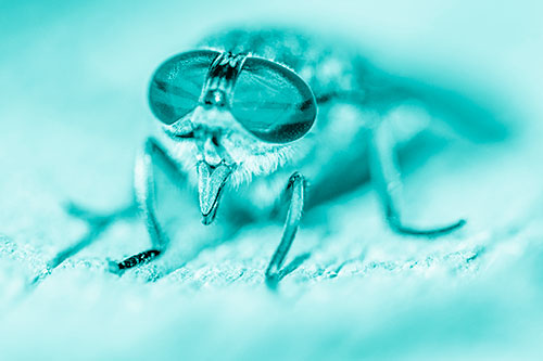 Happy Horse Fly Sticking Out Tongue Among Sunlight (Cyan Shade)