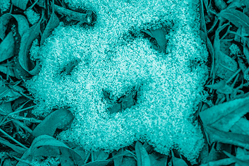 Happy Snow Face Among Dead Twisted Leaves (Cyan Shade)