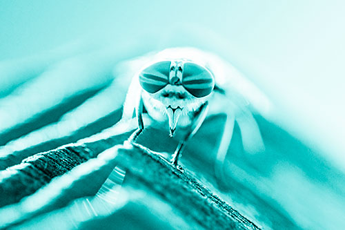 Horse Fly Perched Along Sloping Wood (Cyan Shade)