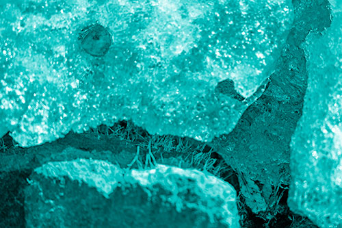 Ice Melting Crevice Mouthed Rock Face (Cyan Shade Photo)