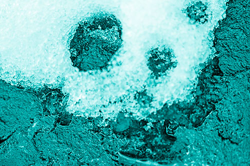 Ice Skull Snow Face Melting Atop Rock (Cyan Shade)