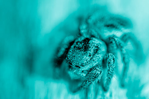 Jumping Spider Makes Eye Contact (Cyan Shade Photo)