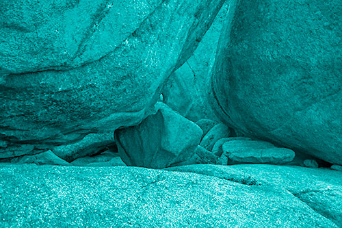Large Crowded Boulders Leaning Against One Another (Cyan Shade Photo)