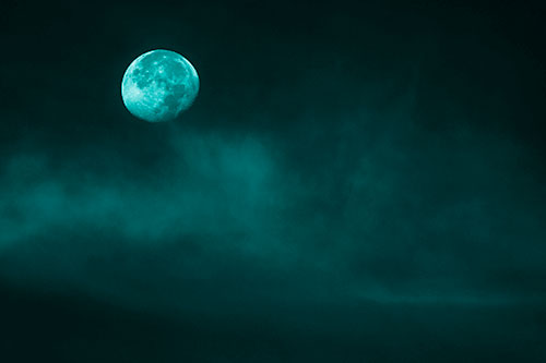 Moon Begins Descent Beyond Faint Mist Cloud (Cyan Shade Photo)