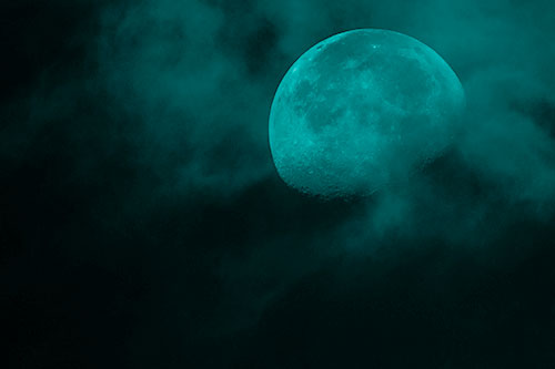 Moon Descending Among Faint Clouds (Cyan Shade Photo)