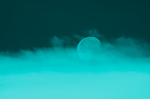 Moon Rolling Along Clouds (Cyan Shade Photo)