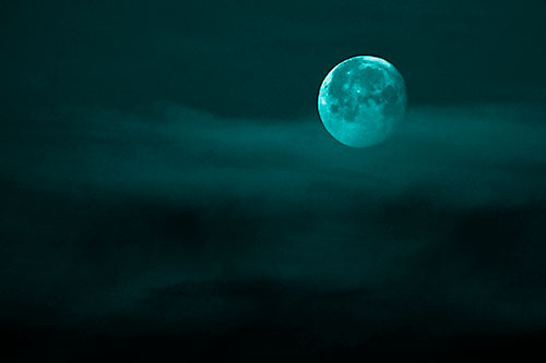 Moon Sets Behind Faint Clouds (Cyan Shade Photo)