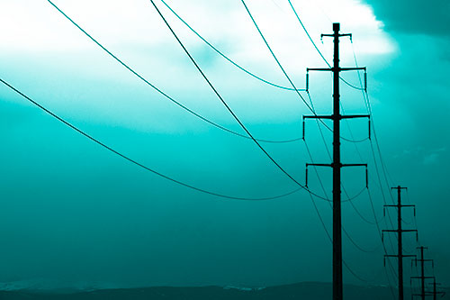 Powerlines Receding Into Thunderstorm (Cyan Shade Photo)