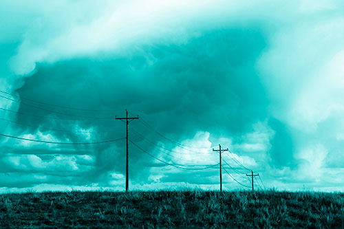 Rainstorm Clouds Twirl Beyond Powerlines (Cyan Shade)