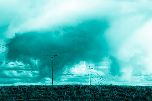 Rainstorm Clouds Twirl Beyond Powerlines (Cyan Shade Photo)