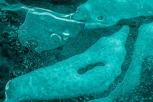Scared River Ice Face Separating Among Frigid Water (Cyan Shade Photo)