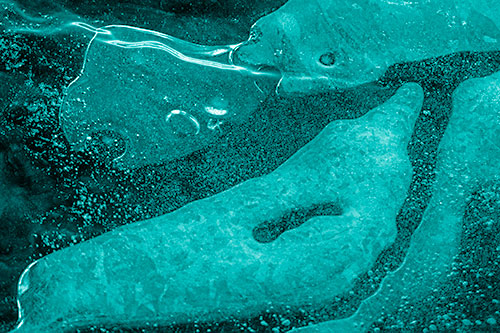 Scared River Ice Face Separating Among Frigid Water (Cyan Shade)