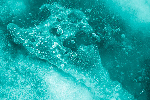 Screaming Submerged Bubble Face Creature Among Icy River (Cyan Shade)