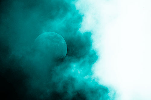 Smearing Mist Clouds Consume Moon (Cyan Shade Photo)