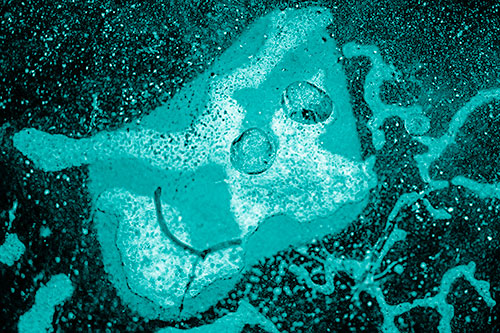 Smiley Bubble Eyed Block Face Below Frozen River Ice Water (Cyan Shade)