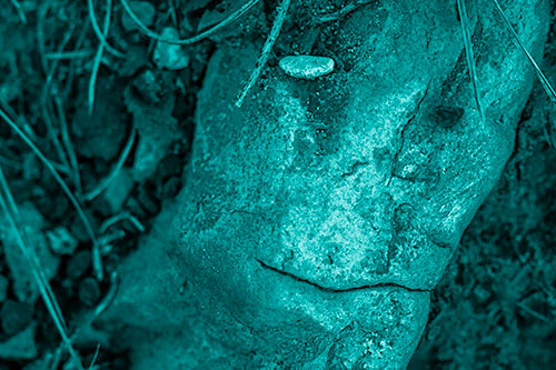 Smirking Battered Rock Face (Cyan Shade Photo)