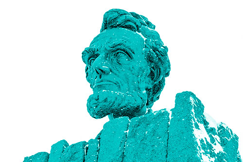 Snow Covering Presidents Statue (Cyan Shade Photo)