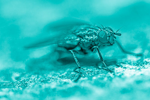 Standing Cluster Fly Getting Suntan Atop Rock (Cyan Shade)