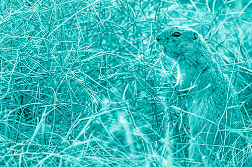 Standing Prairie Dog Snarls Towards Intruders (Cyan Shade Photo)